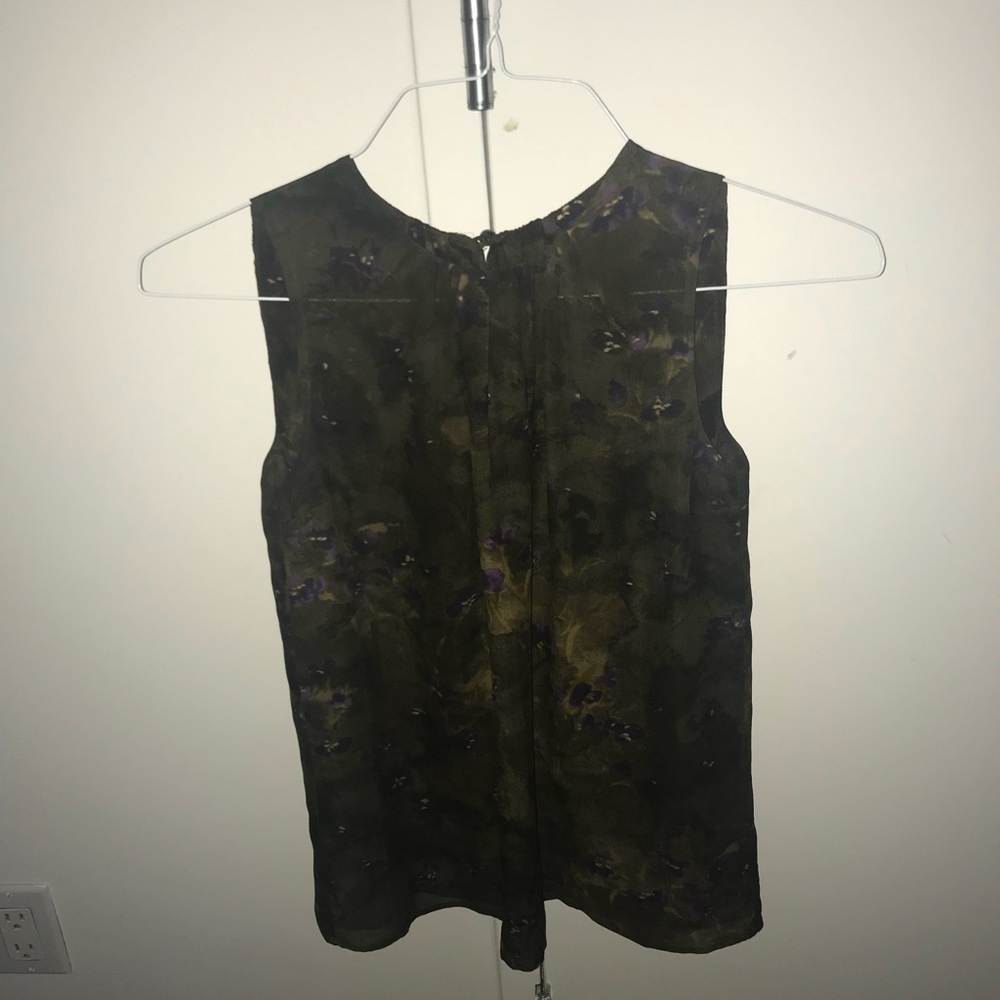 Sleeveless brown floral silk top